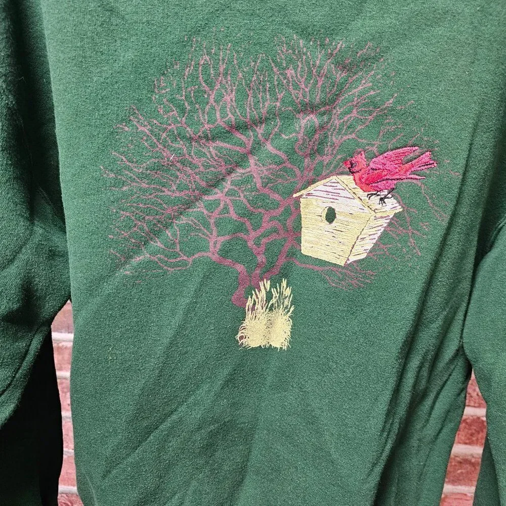Unisex GREEN BANANA Cardinal Bird Sweatshirt Size Large VINTAGE - Picture 2 of 5
